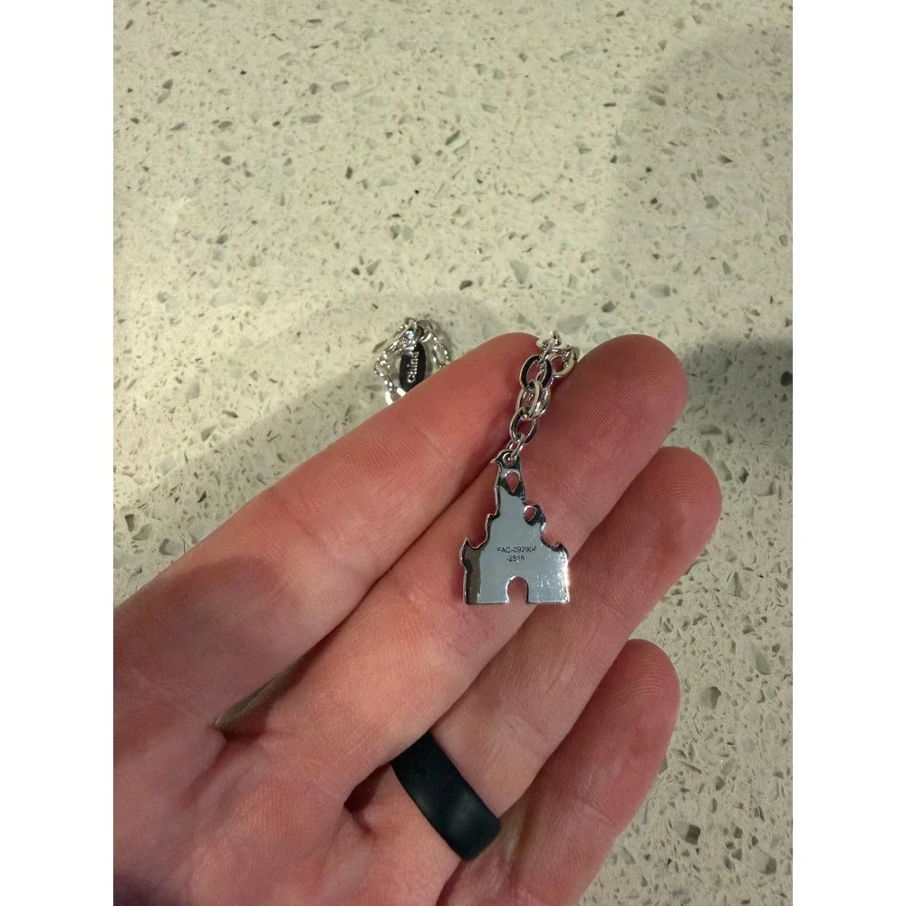 Disney Castle Silvertone Dangle Charm Bracelet with Rhinestones (7